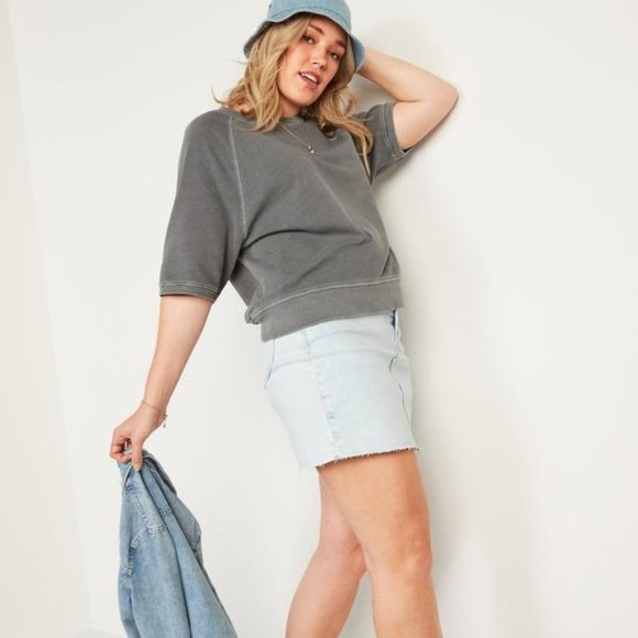 Old Navy  High-Waisted Button-Fly Frayed-Hem Jean Skirt For Women - Picture 3 of 6